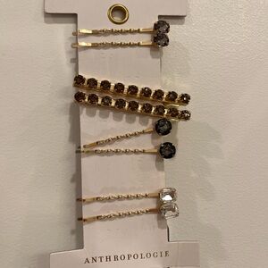 Anthropologie Gold and Brown Crystal Hair Pins